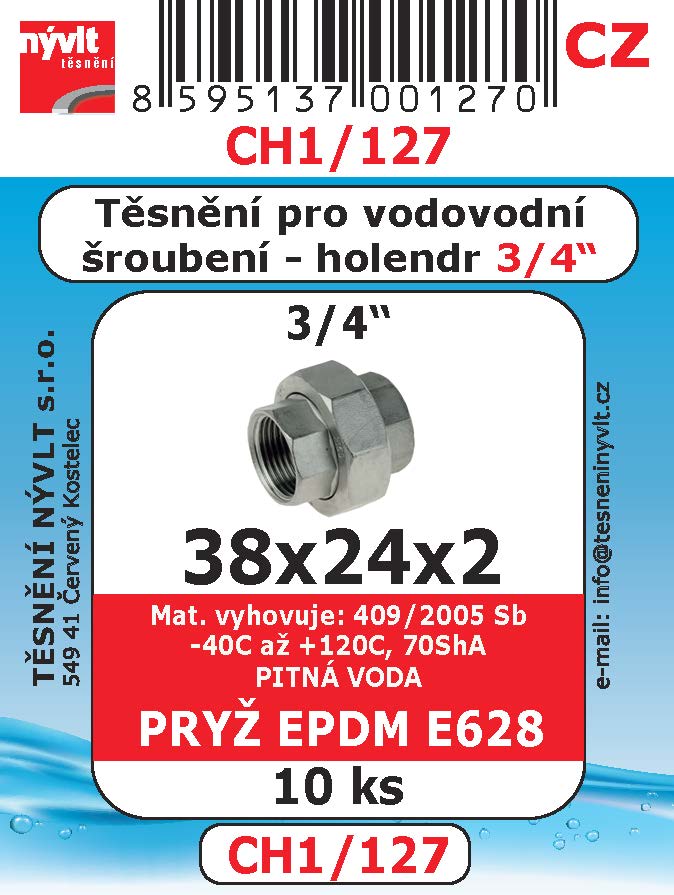 CH1/127   SADA3/4" 38x24x2 vodo.šr.holand. pryž EPDM E628 10ks