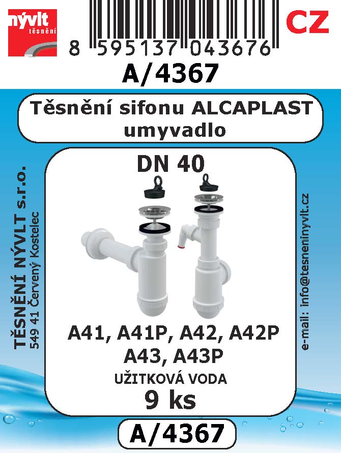 A/4367  SADA těs.umyv sifonu Alcaplast A41, A41P s odbočkou 9ks