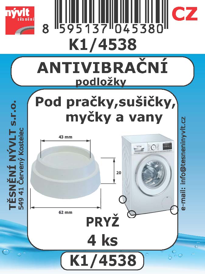 K1/4538 SADA podložky antivibrační pod pračky a vany 62x20 4ks
