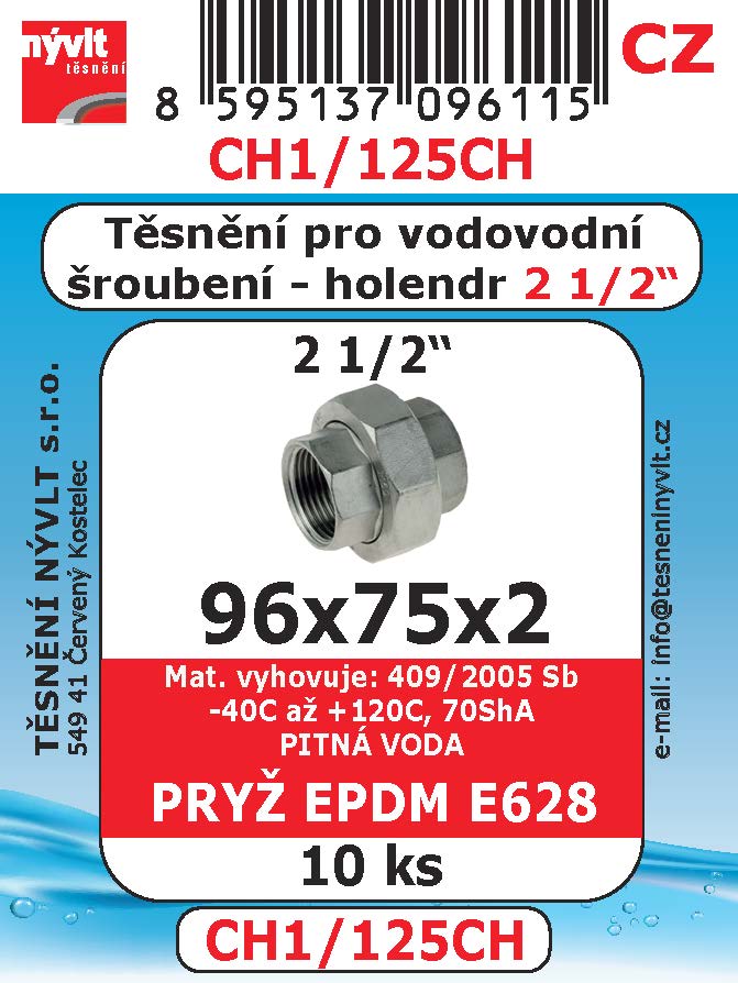 CH1/125CH  SADA 2 1/2" 96x75x2 vod šr  holandské pryž EPDM E628