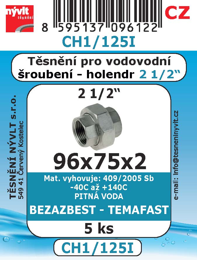 CH1/125I  SADA 2 1/2" 96x75x2 vod šroubení  holandské TEMAFAST