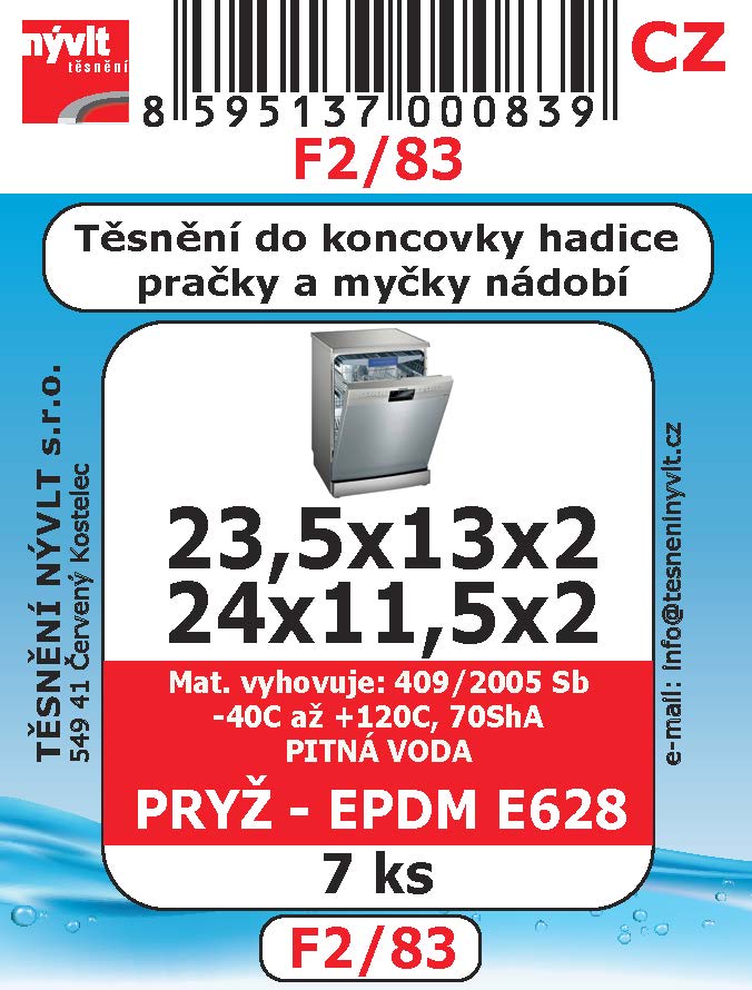 F2/83 SADA ploché těs pračka myčka EPDM E628 nahrazuje F2/84 7ks
